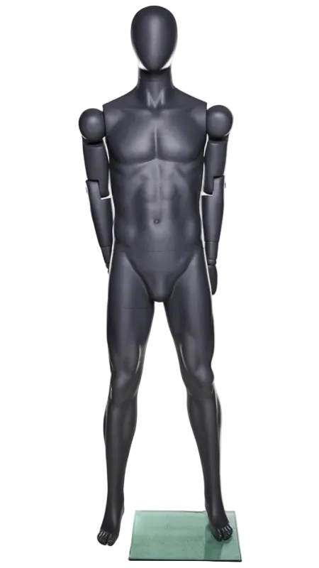 front view athletic grey male mannequin egghead
