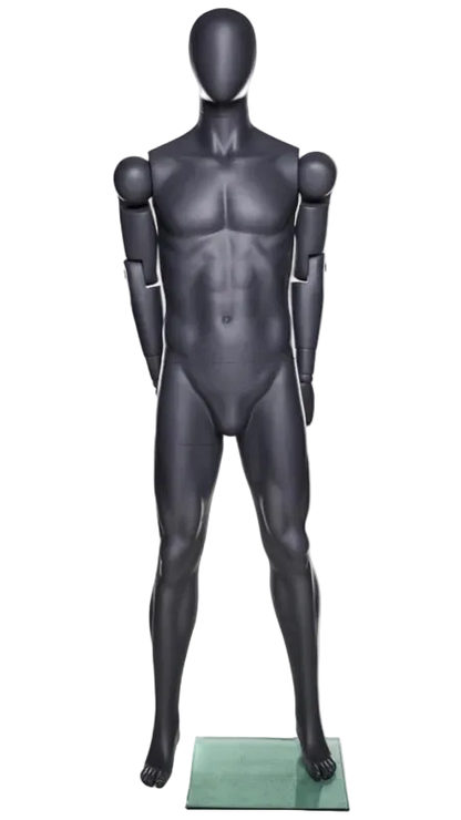 front view athletic grey male mannequin egghead