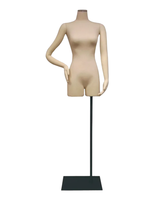 Beige headless female bendable 3/4 body form with arms