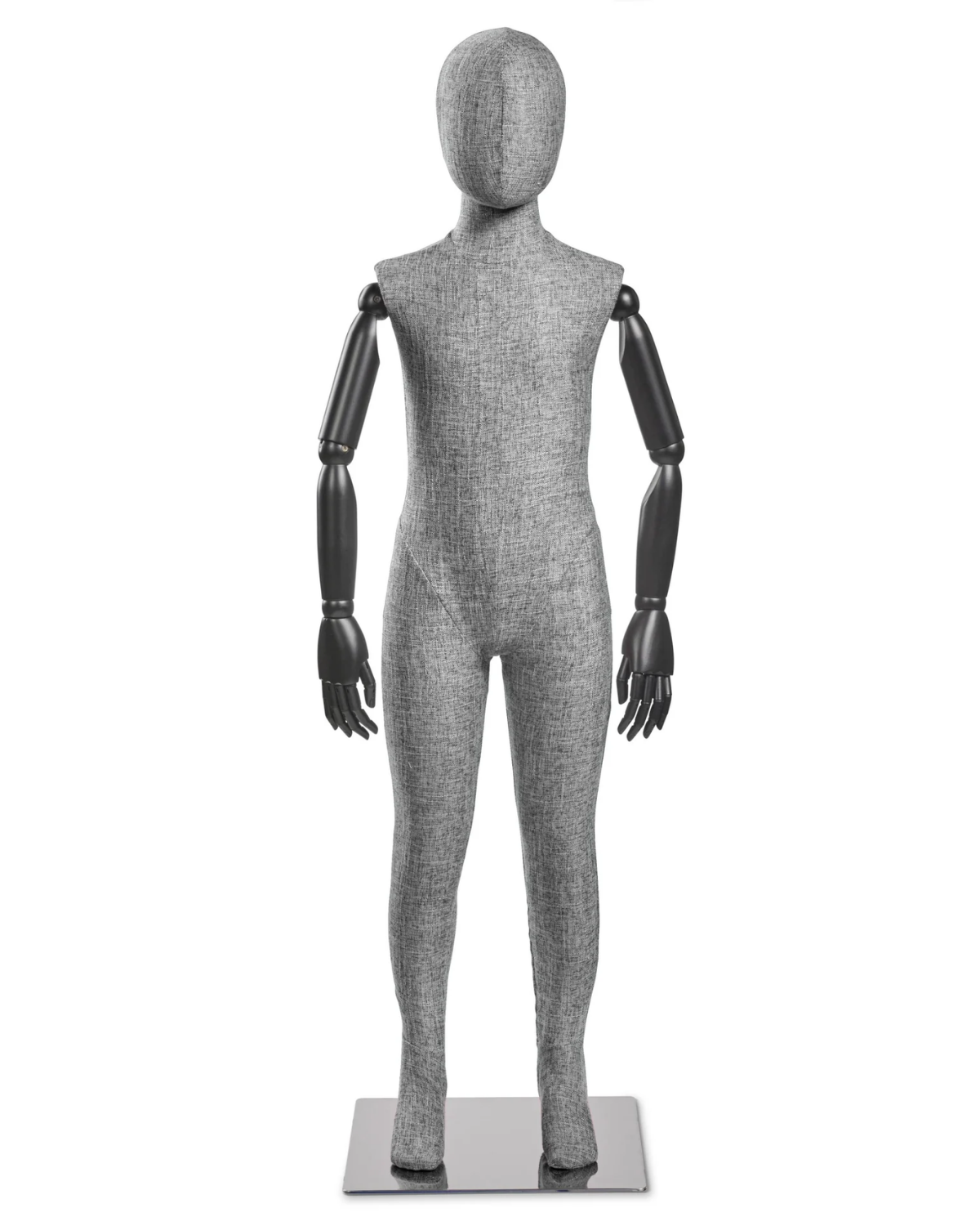 
child-fabric-wrapped-mannequin-light-grey-tweed-black-arms
