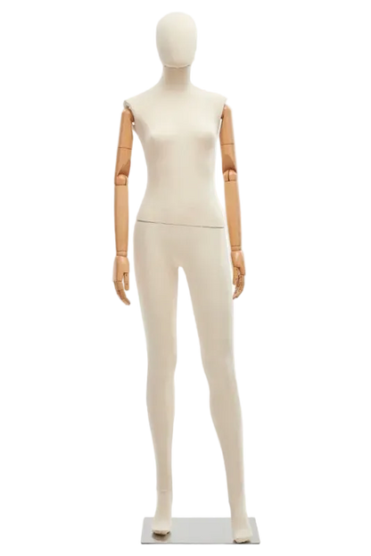 female fabric mannequin left leg bent pose retail display