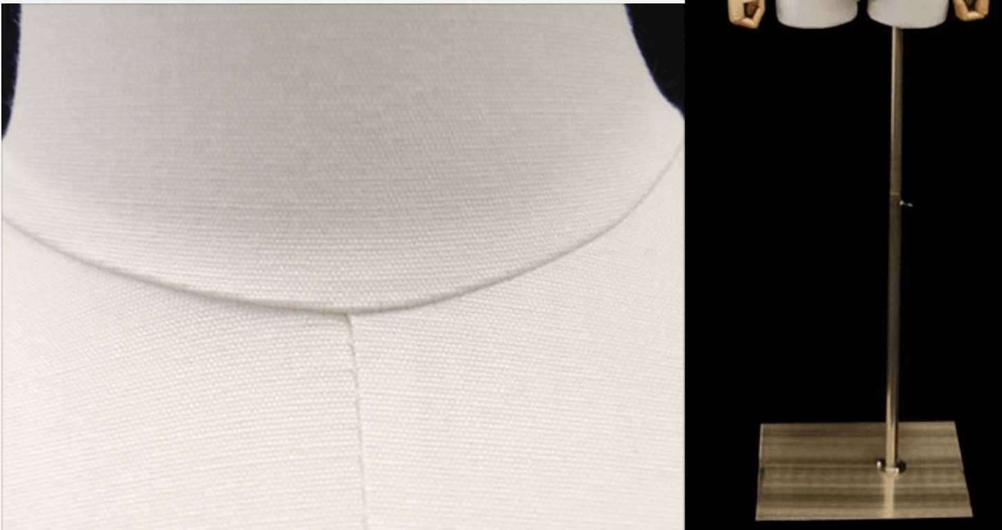 White Linen Female Egghead Dress Form with Flexible Wood-Look Arms
