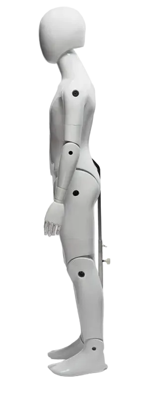 Side view of glossy white fiberglass child mannequin
