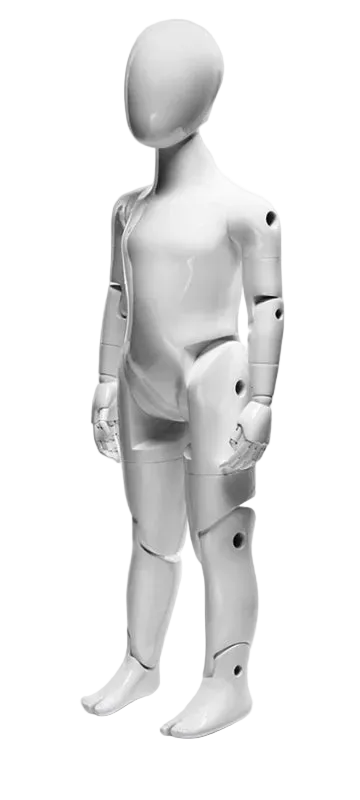 Posable toddler mannequin in dynamic running position