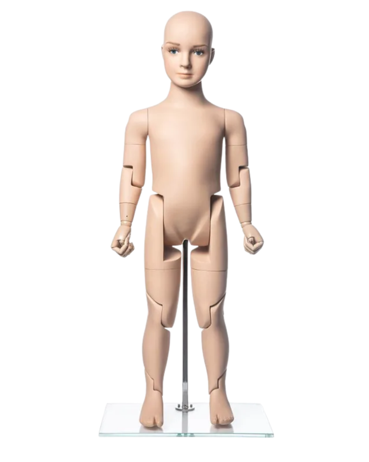 Realistic fiberglass 3T child mannequin in dynamic running pose