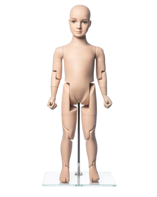Realistic fiberglass 3T child mannequin in dynamic running pose