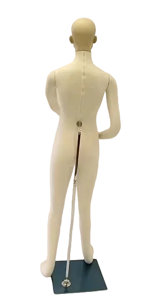 back view flexible female mannequin with support pole