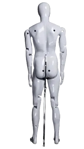 angled glossy white male mannequin flexible joints