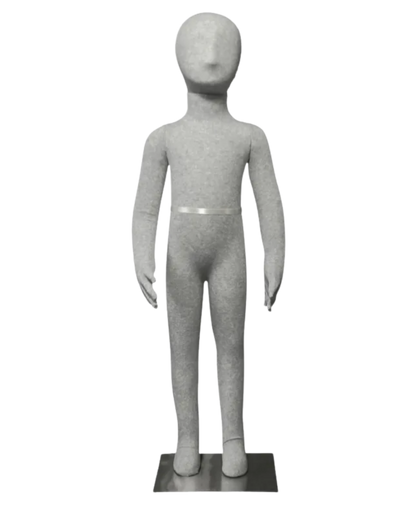 Grey full body bendable child mannequin with felt covering