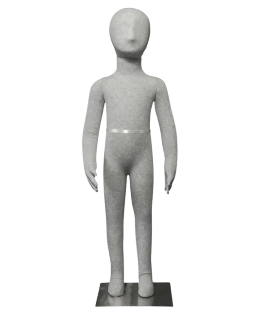 Grey full body bendable child mannequin with felt covering