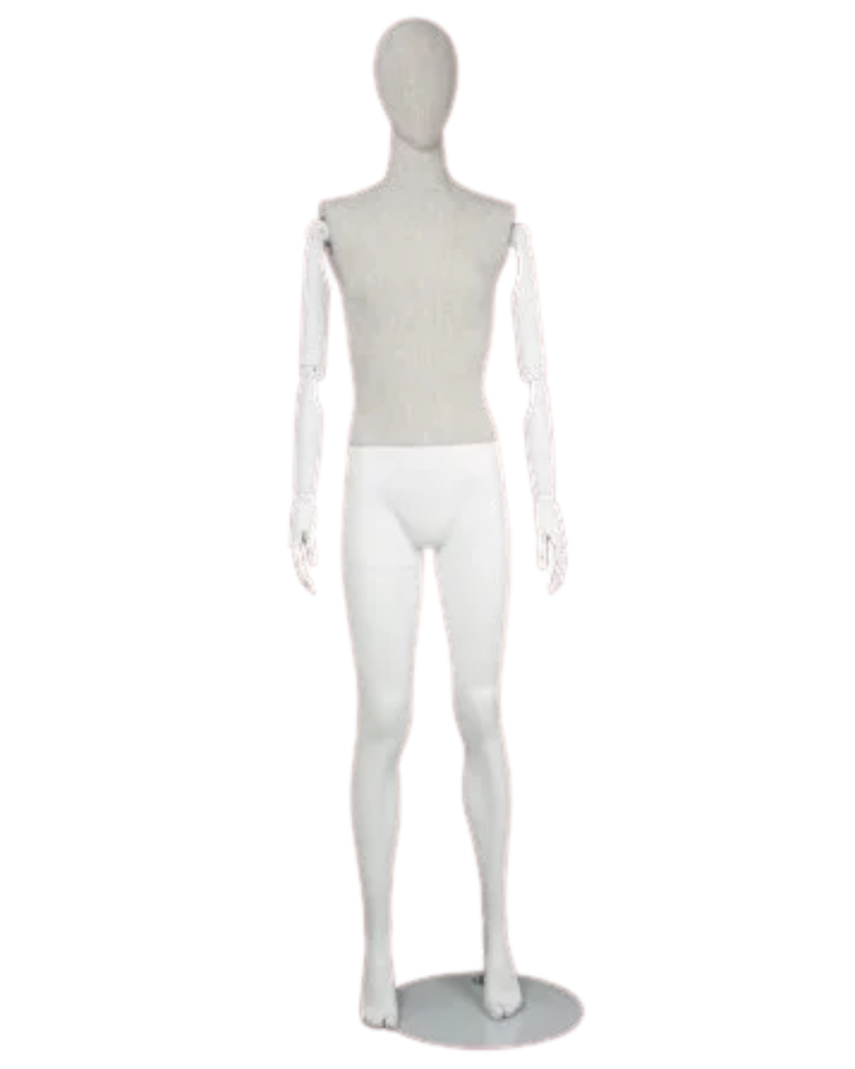 Linen mixed fabric female mannequin with bendable wooden arms straight pose
