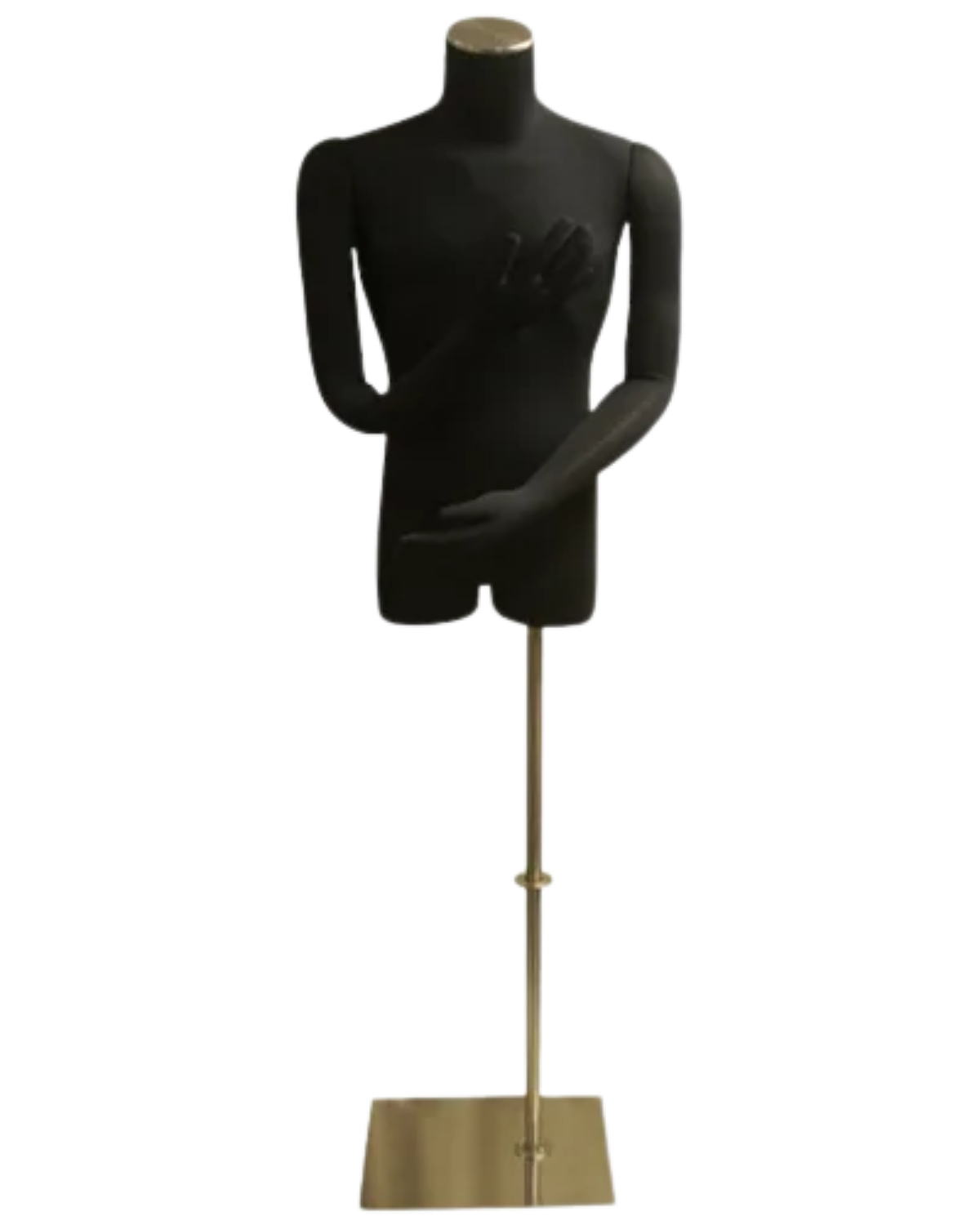 Black male 3/4 torso form with flexible arms and jersey covering