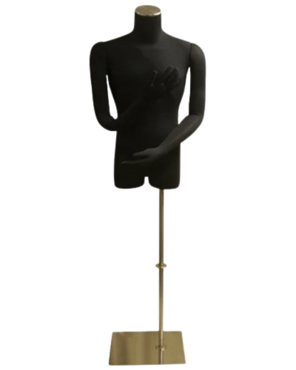 Black male 3/4 torso form with flexible arms and jersey covering