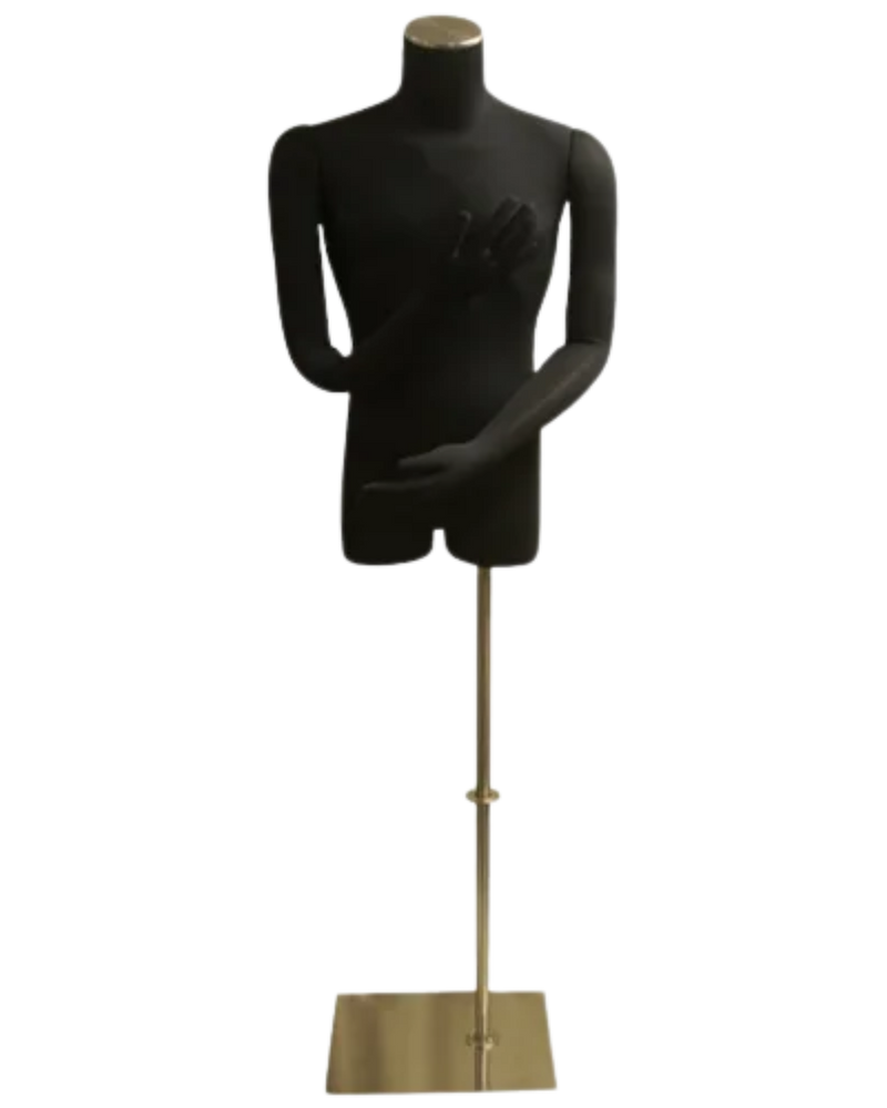 Black male 3/4 torso form with flexible arms and jersey covering