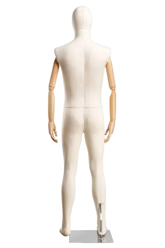 male mannequin back view fabric wrapped display form