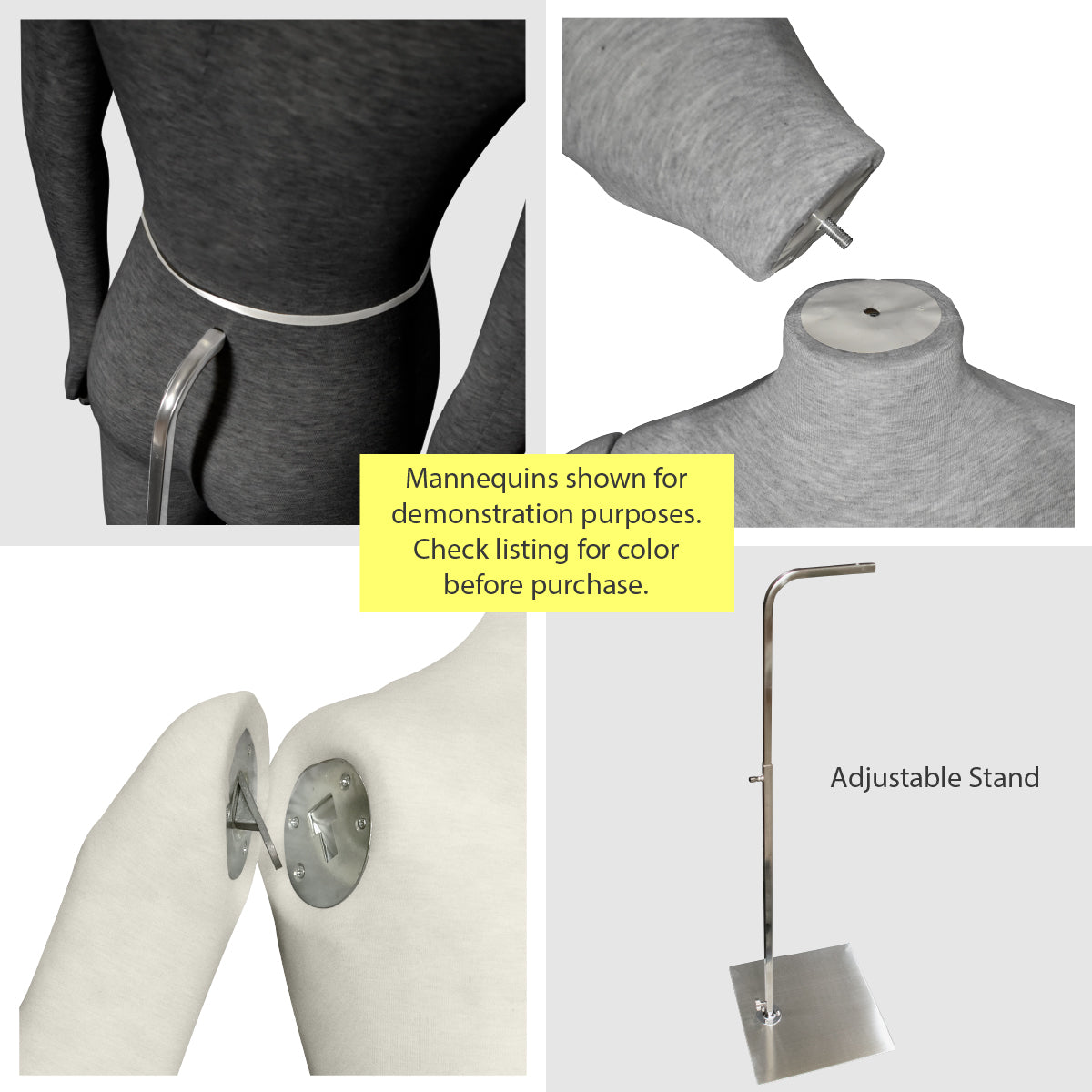 posable mannequin base arm and neck connection details