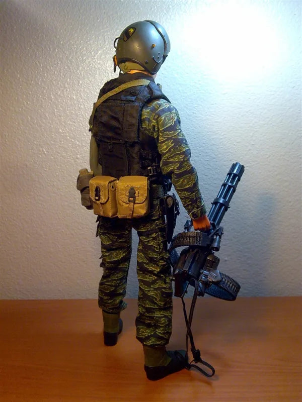 Rear view of flexible male mannequin showcasing tactical equipment and articulated posing capabilities