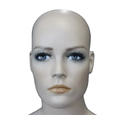 realistic mannequin face close up with makeup and eyelashes