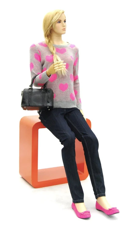 tea posable female mannequin seated realistic retail display clothing